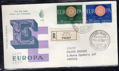 Italien FDC Venetia 1960 Europa gereist Racc. für Italien