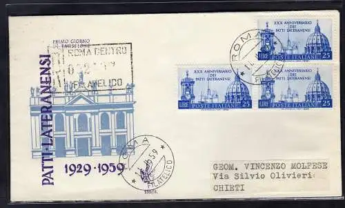 Italien FDC Venetia 1959 Lateranverträge 3 z.B. gereist Racc. l'Italia