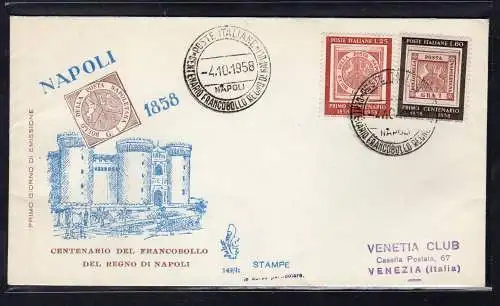 Italien FDC Venetia 1958 Hundertjahrfeier Königreich Neapel nicht gereist