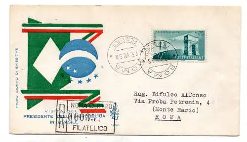 Italien FDC Venetia 1958 Italienisch-Brasilianische Freundschaft gereist Racc.l'Italia