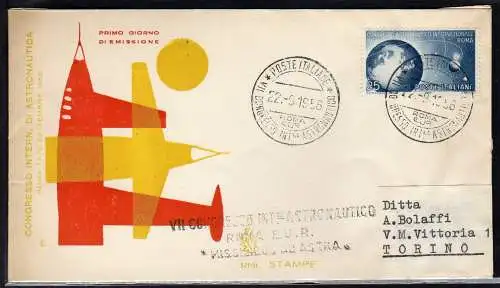 Italien FDC Venetia 1956 Astronautiver Kongress nicht gereist