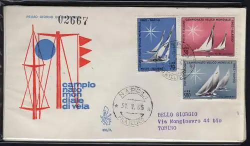 Italien FDC Venetia 1965 Segelmeisterschaft gereist Racc. für Italien