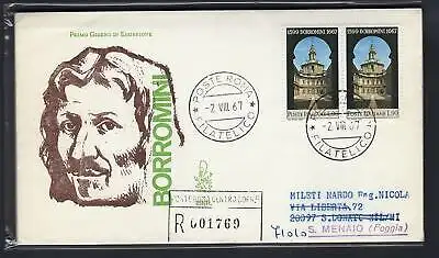 Italien FDC Venetia 1967 Borromini Paar gereist Racc. für Italien