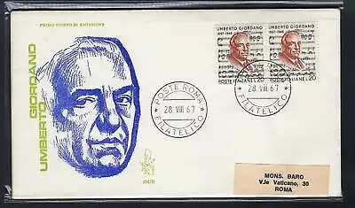 Italien FDC Venetia 1967 Giordano Paar reiste nach Italien