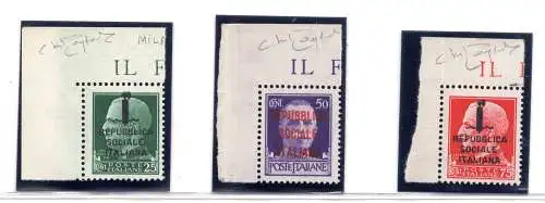 Fascetti Cent. 25, 50, 75 Auflage Mailand - postfrisch