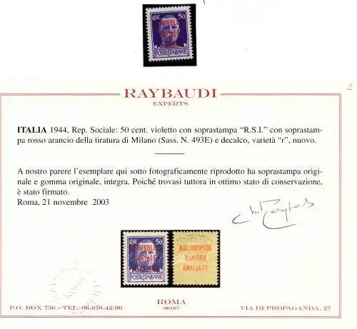 Centschelle. 50 n. 493E rot orange unveröffentlichte Sorte - MNH