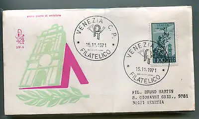 Italien FDC Venetia 1971 Kapitol Lire 100 gereist nach Italien