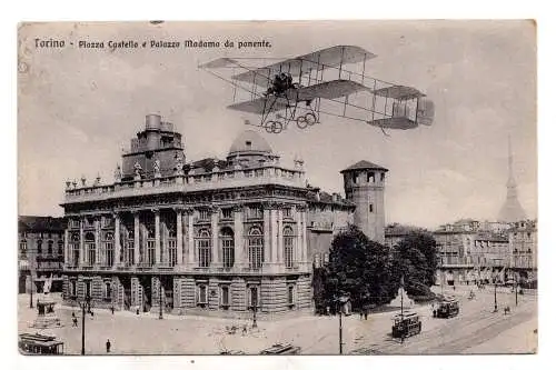 Turin Piazza Castello und Palazzo Madama - Postkarte mit Flugzeug