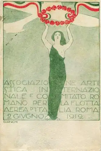 1912 Roma Pro Flotta Aerea - Offizielle Postkarte Zeichner Bianchi