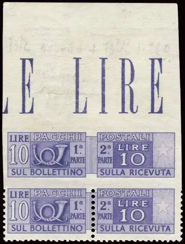 Postpakete Lire 10 oben ungezähnt - Vielfalt