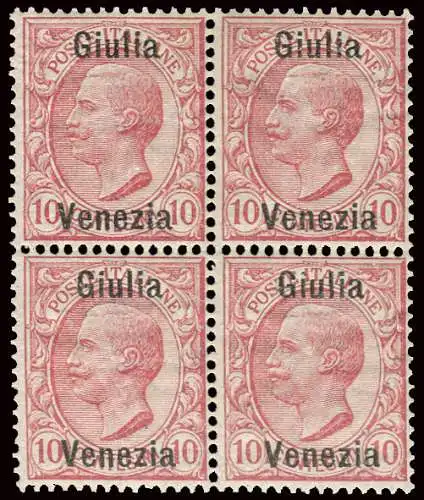 Venezia Giulia - Leoni 10 c. Quartina mit Aufdruck Giulia Venezia