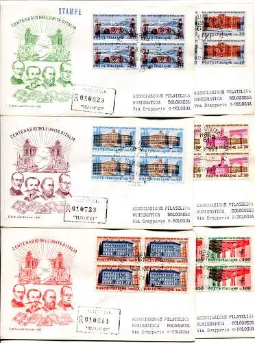 Einheit Italiens 1961 sechs Viertelwerte auf FDC Capitolium Racc.