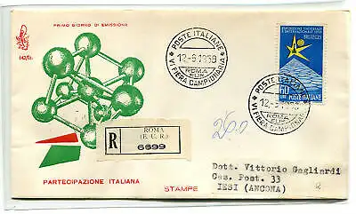 Italien FDC Venetia 1958 Brüssel gereist Racc. für Italien