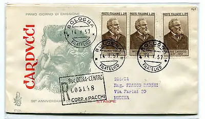 Italien FDC Venetia 1957 Carducci Paar + Einzelreise Racc. für Italien