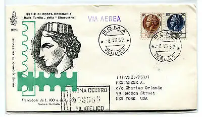 Italia FDC Venetia 1959 Siracusana L. 100 und 200 gereist Racc. ins Ausland