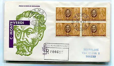 Italien FDC Venetia 1967 Verdi Viertelreise Racc. für Italien