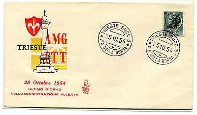 Triest A FDC Venetia 1954 Ultino day Amm. Verbündete nicht gereist