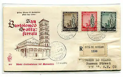 Vatikan FDC Venetia 1955 San Bartolomeo voyata Racc. ins Ausland