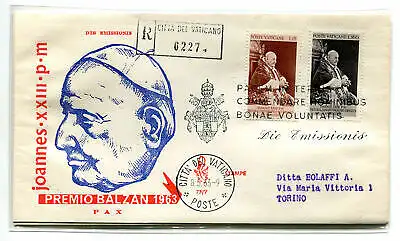 Vatikan FDC Venetia 1963 Balzan reiste Racc. für Italien