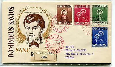 Vatikan FDC Venetia 1957 San Domenico voyata Racc. für Italien