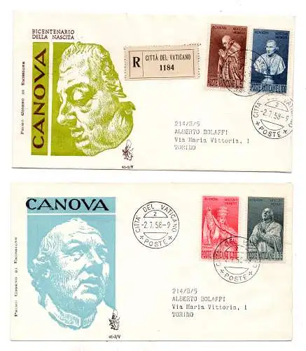 Vatikan FDC Venetia 1958 Canova voyata Racc. für Italien