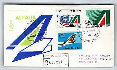 Italien FDC Venetia 1971 Alitalia voyata Racc. für Italien