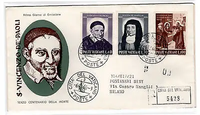 Vatikan FDC Venetia 1960 San Vincenzo voyata Racc. für Italien