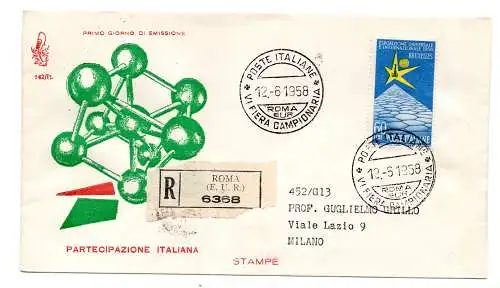 Italien FDC Venetia 1958 Expò Brüssel gereist Racc. für Italien