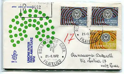 Italien FDC Venetia 1972 Interparlamentarische Union gereist Racc. für Italien