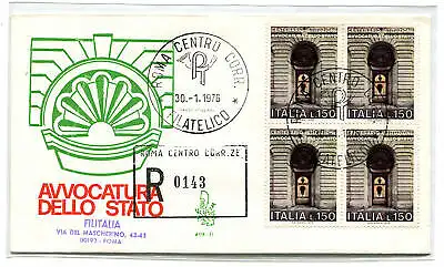 Italien FDC Venetia 1976 Avvocatura quartina voyata Racc. für Italien