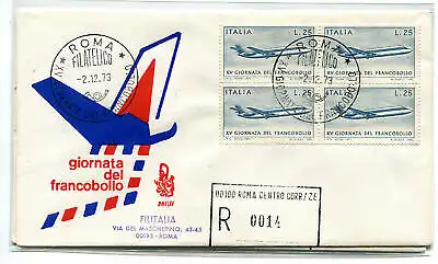 Italia FDC Venetia 1973 Gior. Viertelmarke gereist Racc. für Italien