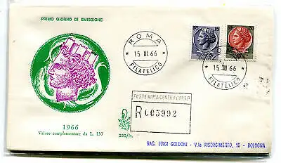 Italien FDC Venetia 1966 Syrakus Lire 130 gereist Racc. für Italien