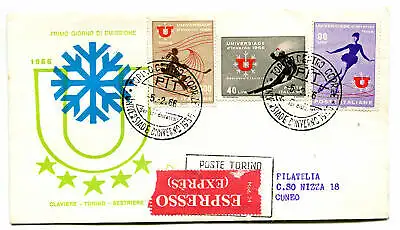 Italien FDC Venetia 1966 Winteruniversiade gereist Exp. für Italien