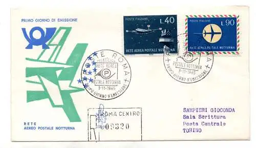 Italien FDC Venetia 1965 Nachtflugnetz gereist Racc. für Italien