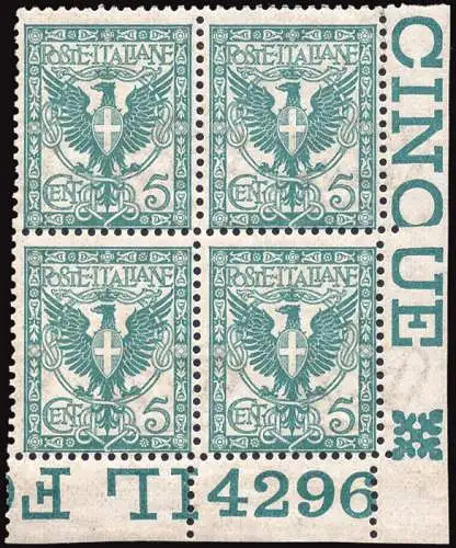 Floreale Cent. 5 Nr. 70 Viertel a. von f. mit Tischnummer 4296