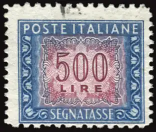 Segnatasse Lire 500 dent. 11,1/4 x 13,1/4 filigran ND