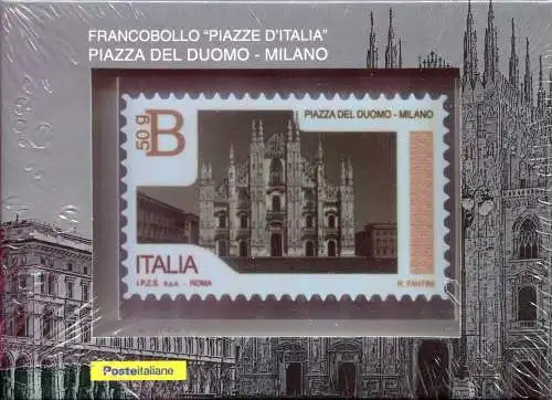 Briefmarke Forever auf Silberfolie - Piazze d'Italia - Duomo Milano