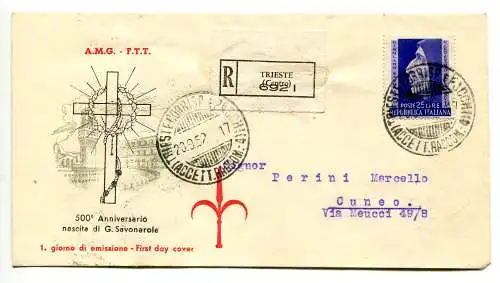 Triest A - Savanarola auf Umschlag FDC Racc.