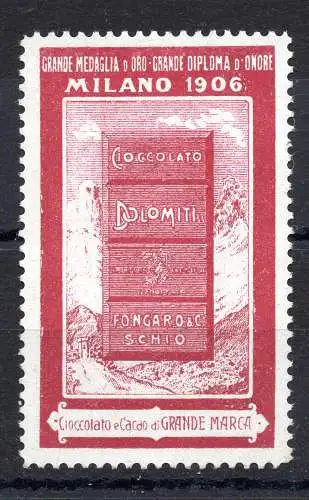 Erinnofilo Cioccolato Dolomiti - Milano 1906