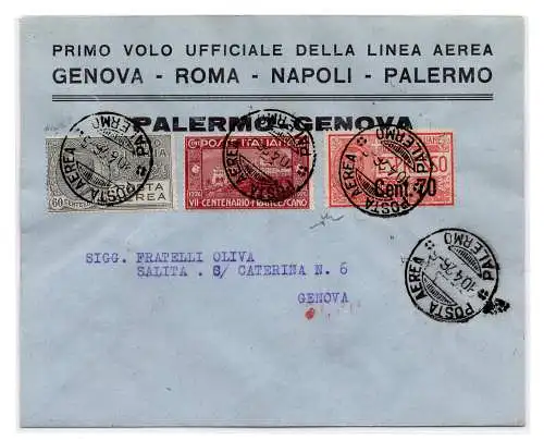 1926 Palermo/Genua vom 10.4.26 - Aerogramm Jungfernflug