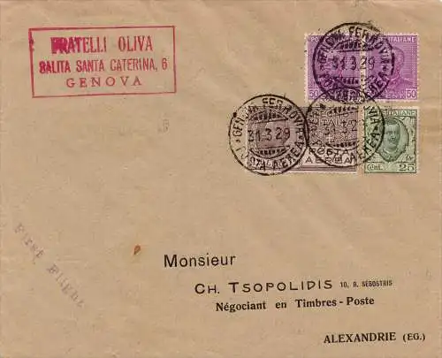 1929 Genua / Alexandria d'Egitto vom 31.3.29 - Aerogramm