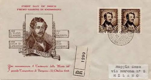 Donizzetti Paar auf FDC Venedig (Format 17,5 x 9,3) gereist Racc.