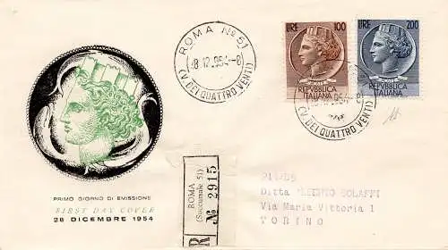 Syrakus Lire 100 und 200 auf FDC Venedig Racc. für Turin