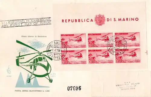 San Marino - Hubschrauber Flugblatt auf FDC Venedig