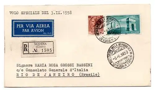 Alitalia Roma/Rio de Janeiro del 3.9.58 - Aerogramma racc. pro Rio