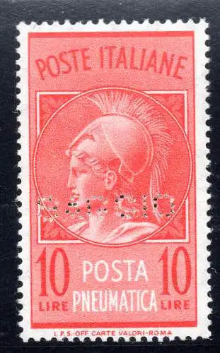 Luftpost Lire 10 Minerva mit Bohrung WEISS