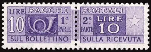 Postpakete Lire 10 Nr. 85/I stelle II. Typ in Position 65. DX