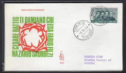 Italien FDC Venetia 1966 Filzi reiste nach Italien