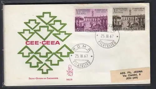 Italien FDC Venetia 1967 Römische Verträge nach Italien gereist