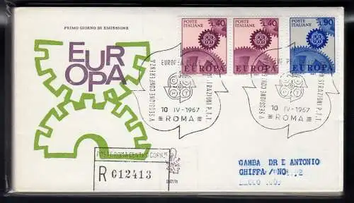 Italien FDC Venetia 1967 Europa Paar + Einzelreise Racc. für Italien